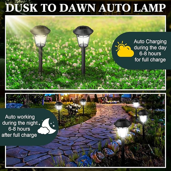 Tuanse 20 Pack Solar Pathway Lights Outdoor - Waterproof LED Bulk Solar Landscape Walkway Lights for Yard Garden Patio Lawn Decoration(White Light)