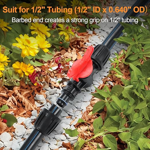 Copadri 12 Pieces 1/2 Inch Drip Irrigation Valve Fittings, 1/2'' Barbed Shut Off Valve for 1/2 Inch Irrigation Tubing (1/2" ID x 0.640" OD) Anti-leak Straight Irrigation Parts for Garden System