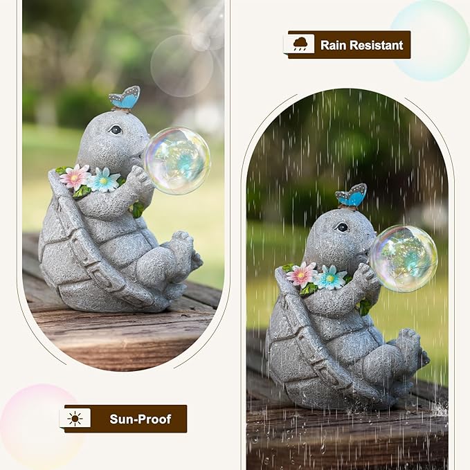 Solar Turtle Statues Garden Decor with Bubble LED Light, Outdoor Tortoise Statue for Patio, Lawn, Yard Gift for Mother's Day, Birthday, Housewarming