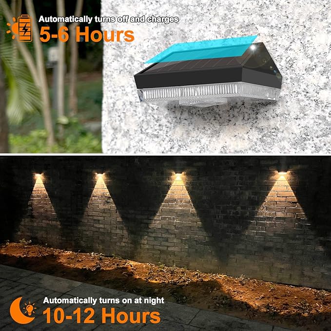 Ellasay Solar Fence Lights Outdoor: Solar Powered Deck Light - 10 Lighting Modes with RGB - Waterproof IP65 - Led Lens Wall Decor for Garden Patio Backyard Porch 4 Pack