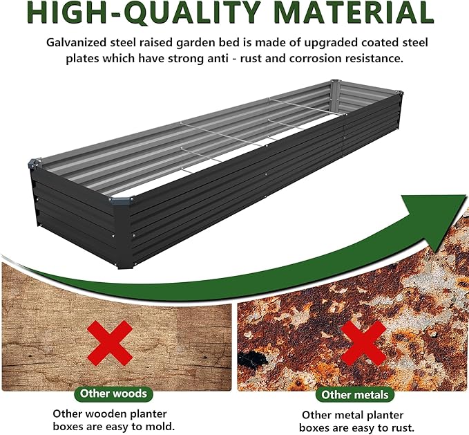 ZUNUDA 12×2×1FT(2PCS) Galvanized Raised Garden Bed Kit, Metal Planter Boxes,Large Outdoor Planters Garden for Planting Vegetables,Flowers,Herbs -Black