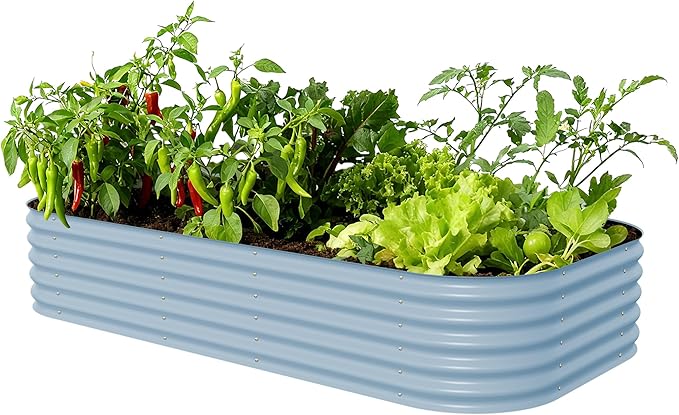 Vego garden Raised Garden Bed Kit, 17" Tall 10 in 1 Modular, Metal Planter Box for Vegetables, Flowers, Herbs, Sky Blue