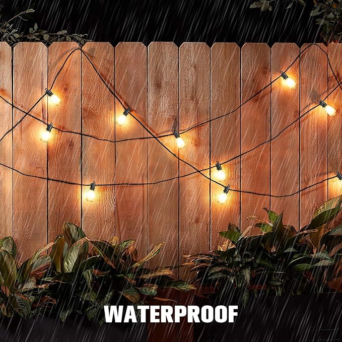 50FT Solar String Lights Outdoor with Remote, IP65 Waterproof Shatterproof ST38 LED Bulbs, 2700K Dimmable Outside Hanging Lights for Patio, Garden, Camping, Deck, Backyard Decor