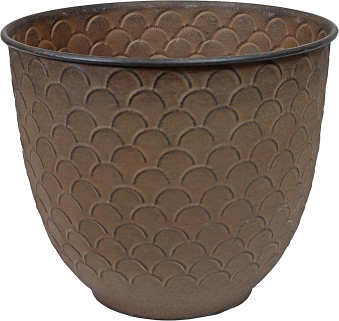 Sunnydaze Dinah 12.5" Metal Outdoor Plant Pot Set with Drainage Holes and Rubber Plugs - Matte Brown - Set of 4
