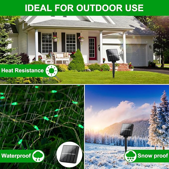 Brightever Solar String Lights, 2-Pack Total 80FT 200LED Solar Fairy Lights with 8 Lighting Modes, Solar Lights Outdoor Waterproof for Patio Christmas Wedding Party Tree Yard Decoration (Green)