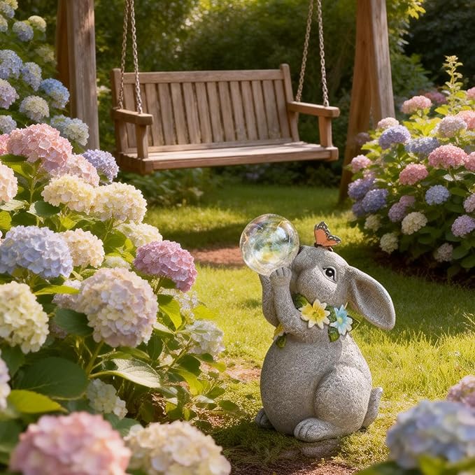 Solar Rabbit Statue Garden Decor Gift, Bunny Outdoor Decorations with Waterproof LED Light for Yard, Patio, Lawn & Garden, Ideal Gift for Birthday, Easter, and Housewarming Décor