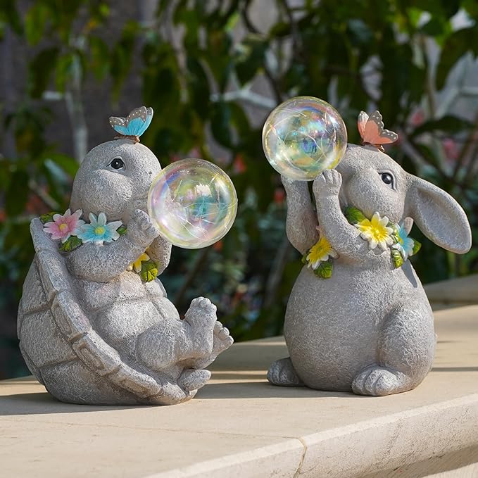 Solar Turtle Statues Garden Decor with Bubble LED Light, Outdoor Tortoise Statue for Patio, Lawn, Yard Gift for Mother's Day, Birthday, Housewarming