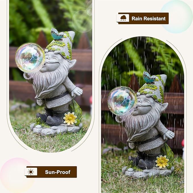 Gnome Garden Statue Solar Lights Outdoor Decoration, Lawn Decor Gift Idea for Patio, Yard, Balcony, Cute Housewarming, Birthday, for Women