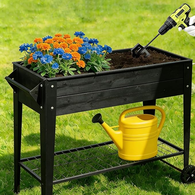 4-in-1 Soil Cultivator Garden Handheld Drill Tiller Attachment, Loosener Tool and Soil Digger for Planter Boxes and Raised Garden Beds, Planter Auger Compatible with 3/8" Hex Drive Drill