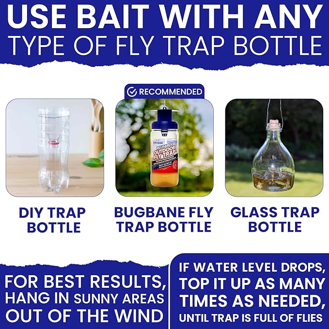 Fly Bait Fly Trap Refill Packets 6x1oz. Non Toxic Dissolvable Granules Work with All Reusable Flies Traps Outdoors Attractant. Flies Trap Bait Magnet Ranch Flytrap Outdoors. Cebo para Moscas