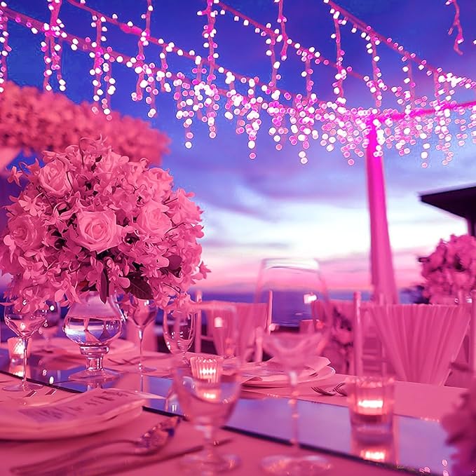 KAQ Connectable 240LED Pink String Lights Outdoor/Indoor, Extendable Plug in Twinkle Fairy Lights Waterproof with 8 Modes&Timer Function for Garden Bedroom Patio Tree Christmas Decorations