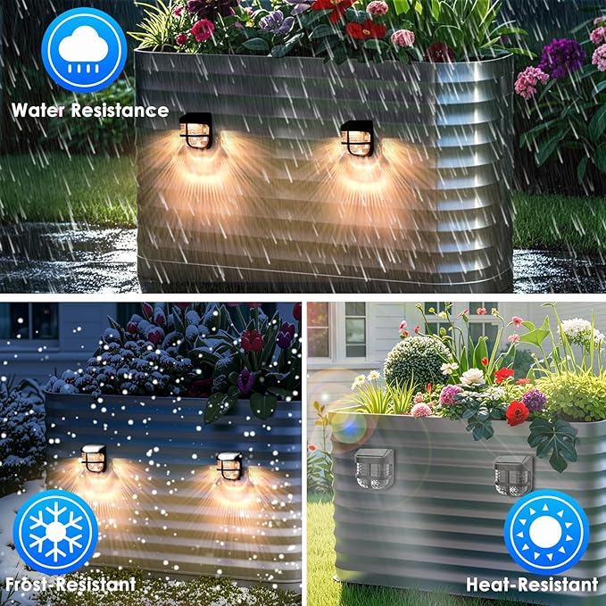 Energetic Solar Powered Garden Lights with Dusk to Dawn Sensors, Magnetic Solar Lights Outdoor, Waterproof, 3000K Warm White, LED Fence Lighting for Planter Raised Beds, FCC, Black, 4 Pack