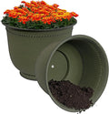 Sunnydaze Michael 14.5" Metal Outdoor Plant Pot Set with Drainage Holes and Rubber Plugs - Matte Sage - Set of 2
