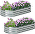 zizin 2 Pack Oval Galvanized Raised Garden Bed Kit 6x3x1ft Large Metal Planter Box for Outdoor Vegetables, Silver