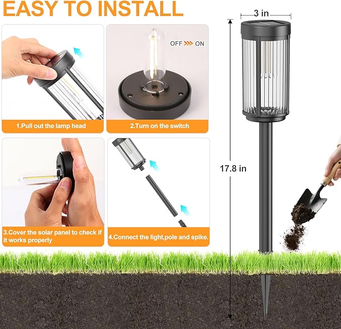 EXCMARK 12 Pack Outdoor Solar Lights Waterproof for Yard Garden Walkway Pathway Lawn Decorative Contemporary Landscape Lighting. (Warm White Light, 12)