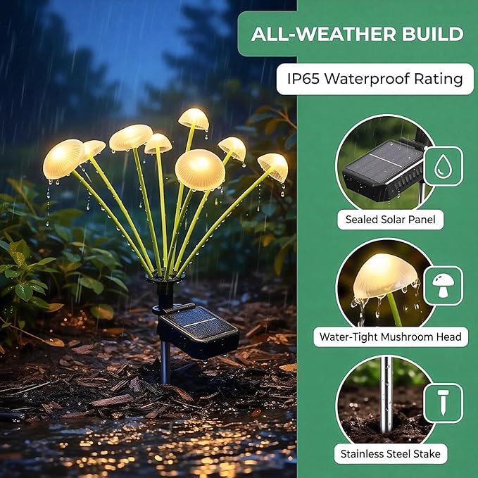 4 Pack 32LED Solar Garden Lights, 8 Lighting Modes Swaying Mushroom Lights, IP65 Waterproof Outdoor Decor for Garden, Yard, Patio, Pathway & Gifts for Women, Grandma (Warm White)