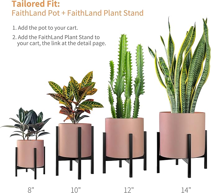 FaithLand Plant Pot 14 inch - Perfectly Fits Mid-Century Modern Plant Stand - Drainage Plug and Drainage Mesh Screen - Terracotta Color