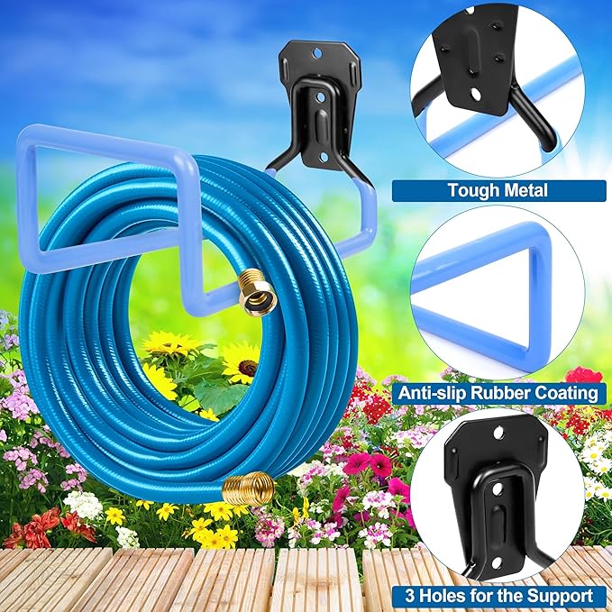 PeoMev Hose Holder Wall Mount - Metal Hose Hook Garden Hose Rack Heavy Duty Water Hose Reels for Outside Water Hose, Extension Cords