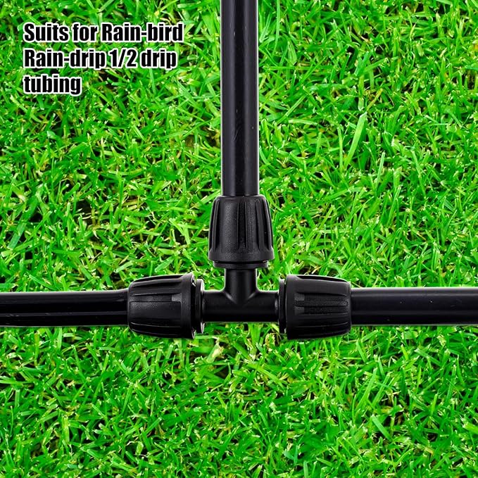 12pc 1/2 inch Drip Irrigation Fittings Tee Connectors,ANTI-DROP Lock Barbed Tee Connectors For (1/2" ID x0.6-0.63" OD) Drip Tubing Drip Irrigation Fittings