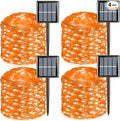 QITONG 4 Pack Solar Fairy Lights, Each 33ft 100 LED Orange Christmas String Light Outdoor Waterproof, 8 Modes Silver Wire Twinkle Mini Lights