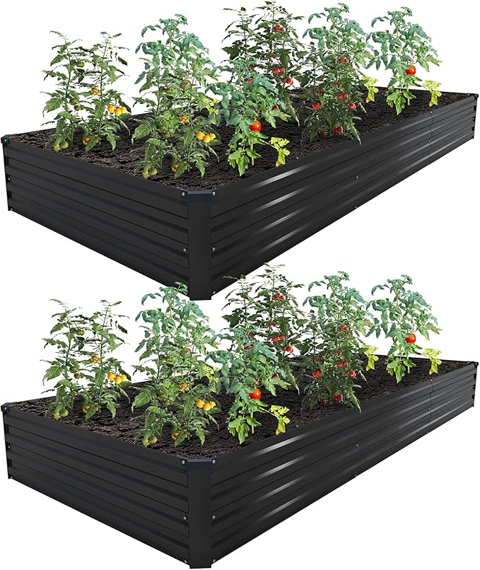 ZUNUDA 12×4×1FT(2PCS) Galvanized Raised Garden Bed Kit,Metal Planter Boxes,Large Outdoor Planters Garden for Planting Vegetables,Flowers,Herbs -Black