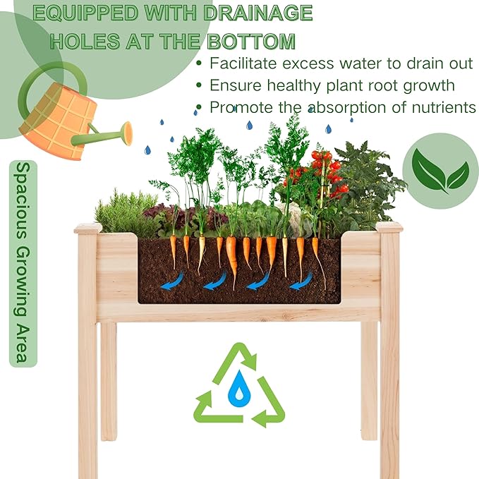 ZSYWODFO Raised Garden Bed with Greenhouse Cover,Elevated Wood Planter Box with Legs & Non-Woven Liner,34" L x18 W x 66" H Indoor Outdoor Gardening Bed for Vegetables, Herbs, Flowers