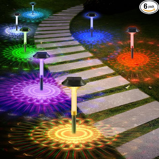 ALEPOD Color Changing Solar Pathway Lights - 6 Pack IP68 Waterproof with 7 RGB Modes for Halloween & Christmas Yard, Garden, Walkway, Pathway, Backyard, Lawn Decoration