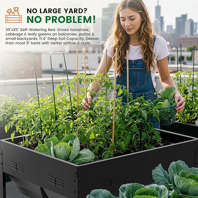 Worth Galvanized Steel Raised Garden Bed with Legs & Built-In Drainage - 50 Gal Outdoor Planter Box for Vegetables, Flowers, Herbs - Rust-Resistant Elevated Metal Design for Patio, Backyard 35"x35"x35