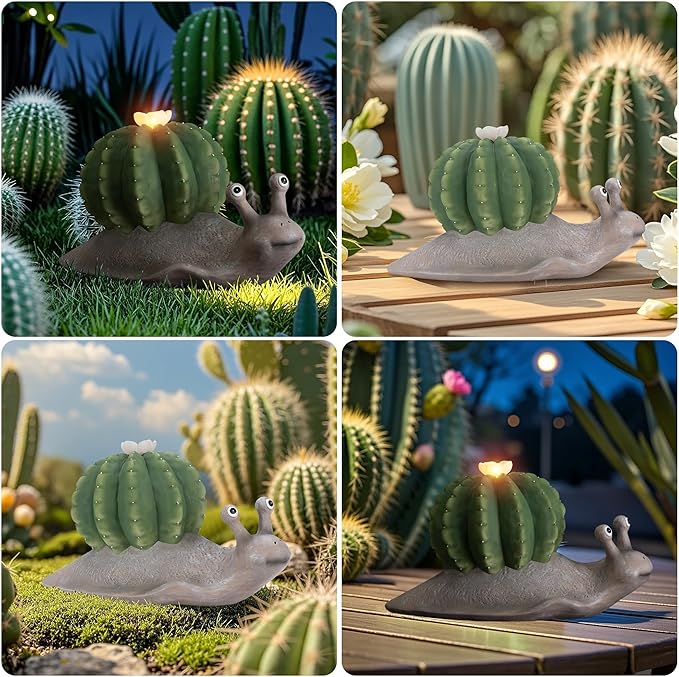 Solar Cactus Snail Statue Garden Decor Light - Outdoor Decorative LED Flower, Suitable for Patio, Lawnand Garden Decorations, Gifts for Mom