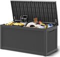 WTFGO 320 Gallon Large Resin deck box Waterproof,Outdoor Storage Bench,Patio Storage Box,Garden Tool Storage,Resin Large Sturdy Deck boxes with Double Wall Panels,Rattan Black