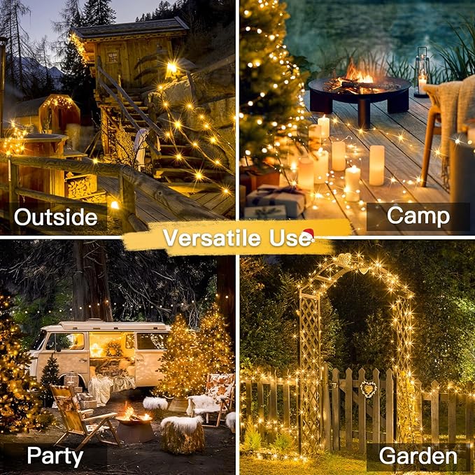 suddus 2 Pack Total 66ft 200 Led Solar Fairy Lights Outdoor Waterproof, 8 Modes Twinkle Lights for Trees, Fence, Garden, Patio, Yard Decorations, Warm White