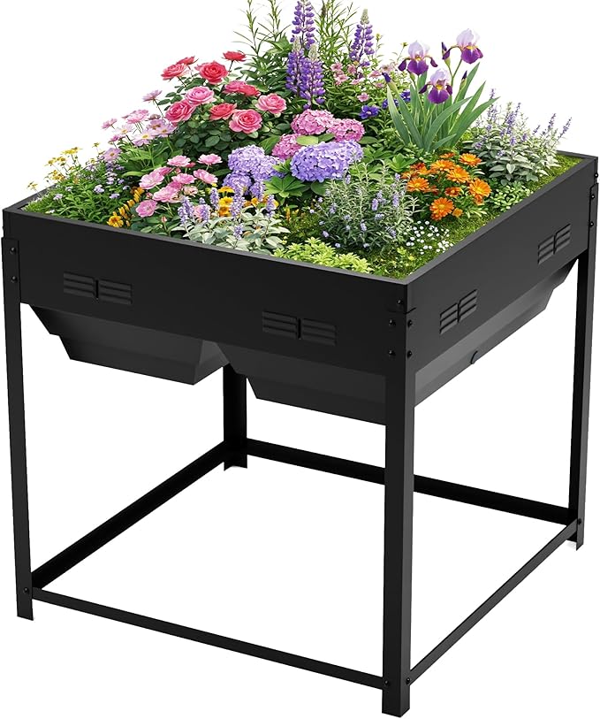 Worth Galvanized Steel Raised Garden Bed with Legs & Built-In Drainage - 50 Gal Outdoor Planter Box for Vegetables, Flowers, Herbs - Rust-Resistant Elevated Metal Design for Patio, Backyard 35"x35"x35