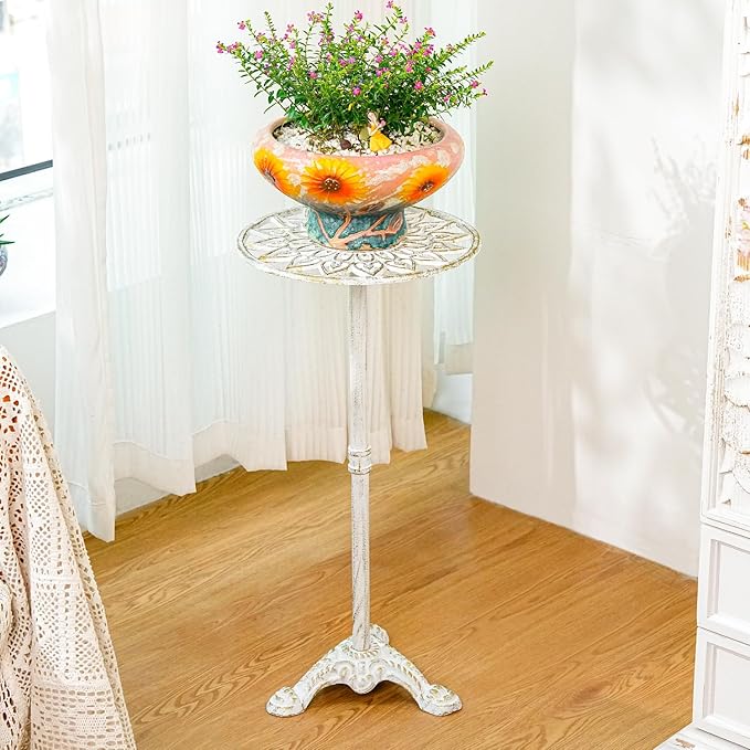 Sungmor Heavy Duty Cast Iron Potted Plant Stand, 24.2" Tall Metal Plant Stand, Vintage & Rustic Style Flower Stand Indoor Outdoor Garden Table, Decorative Flower Pot Holder for Balcony Patio
