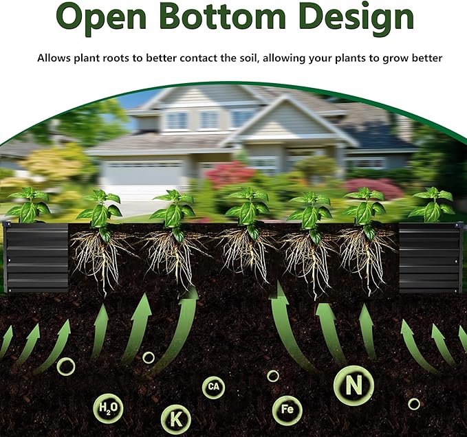 ZUNUDA 12×2×1FT(2PCS) Galvanized Raised Garden Bed Kit, Metal Planter Boxes,Large Outdoor Planters Garden for Planting Vegetables,Flowers,Herbs -Black