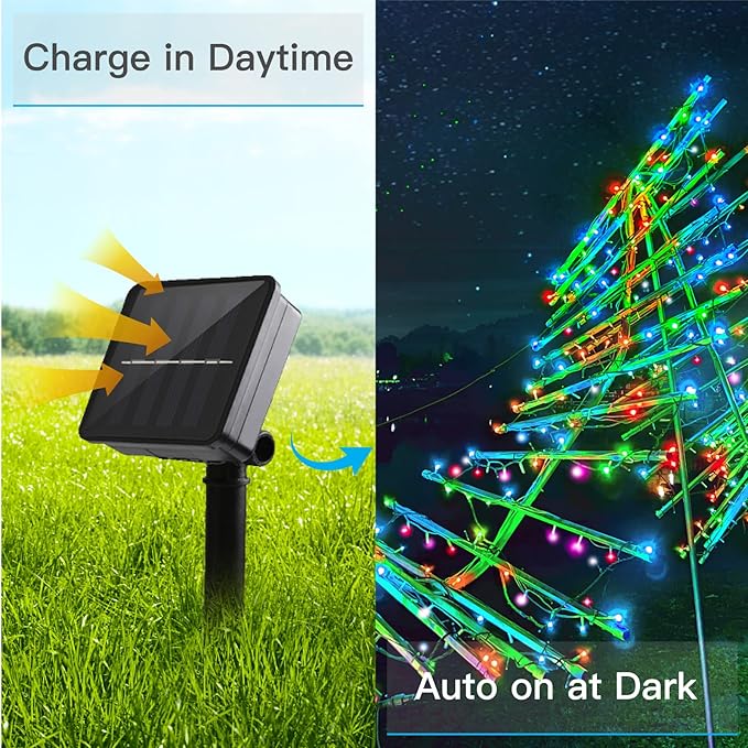 suddus 5 Colors Solar String Lights, Solar Christmas Lights Outdoor Waterproof with 8 Lighting Modes, Multi Colored 100LED Christmas String Lights for Indoor Patio Yard Trees Holiday Decoration