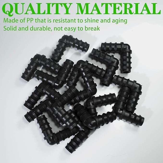RYXZEN 25 PCS Drip Irrigation Elbow Fittings Kits Drip Line Barbed Connectors OD 0.60" L Connector, Fits for Most 1/2 Inch PE PIPE or O.D. 16mm Drip Tubing in Irrigation Sprinkler System