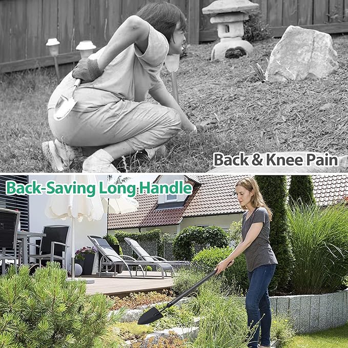 Garden Tool Set, 5-Piece Heavy Duty Gardening Tools Kit with Extendable Handle, Metal Trowel, Cultivator, Weeder, Pruner, Back-Saving Grips for Yard Raised Bed, Rust-Proof, Gift for Women, Men, Kids