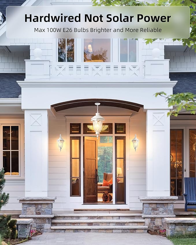 VIANIS Extra Large Outdoor Pendant Lights, 21.3 in White Modern Chain-Adjustable Ceiling Light, Waterproof Outdoor Chandelier with Seed Glass, Outside Pendant Light for Porch, Doorway, Entryway