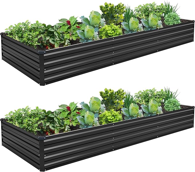 ZUNUDA 10×3×1FT(2PCS) Galvanized Raised Garden Bed Kit, Metal Planter Boxes,Large Outdoor Planters Garden for Planting Vegetables,Flowers,Herbs -Black