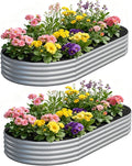 zizin 2 Pack Galvanized Raised Garden Bed Metal Oval Raised Garden Beds Outdoor Planter Box for Vegetables (8x4x1FT, Silver)