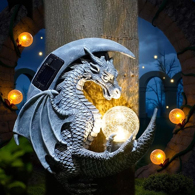 Dragon Tree Hugger Solar Magic Orb Garden Statue Dragon Solar LED Lights Decor Sun Moom for Your Patio Balcony Porch Yard for Mom Grandma