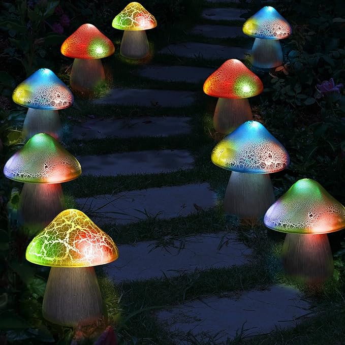 Macarrie 2 Pcs Mushroom Solar Lights Decor Garden Outdoor 4.7x5.7 Inch Solar Lights Waterproof Garden Pathway Landscape Lamp Gift for Spring Easter Summer Yard Lawn Patio Decoration(Red, Yellow)