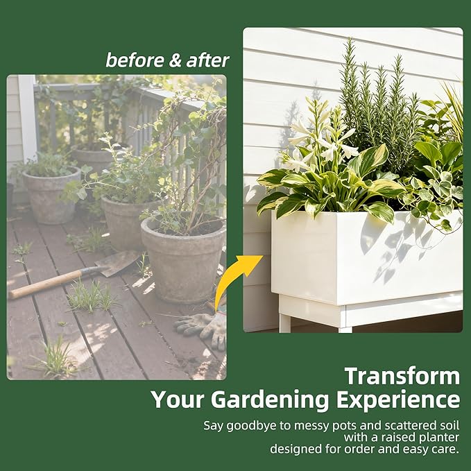 Worth Set of 2 Raised Metal Planter Box with Legs, Large & Small Galvanized Steel Elevated Garden Beds with Drainage Hole & Plug for Vegetables, Flowers & Herbs, Indoor & Outdoor Use - Glossy White