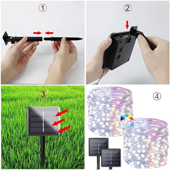 (Cool White ⇋ Multicolor) Solar String Lights Outdoor, 2-Pack 80FT 200 LED Waterproof Silver Wire Solar Twinkle Lights for Outside with 8 Modes, Fairy Light for Tree Garden Wedding Patio Decorations