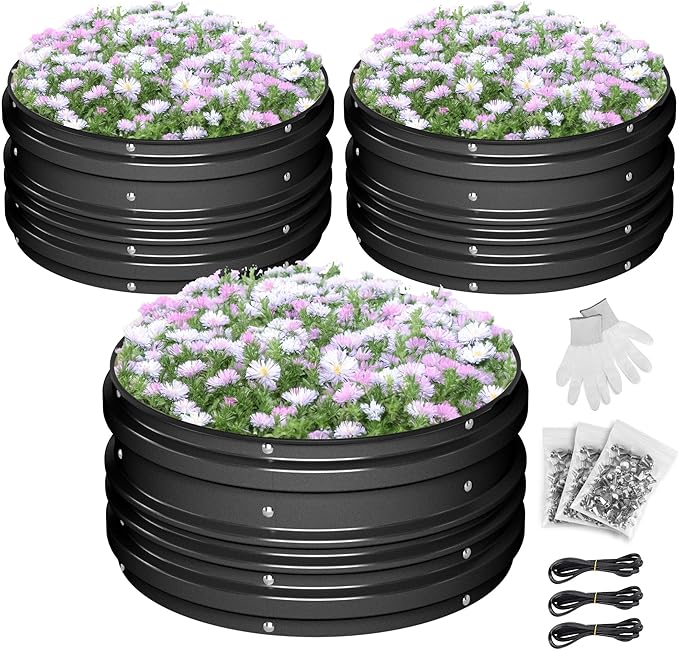 WORKPRO 3PK 2x2x1ft Outdoor Galvanized Raised Garden Bed Kit, Rust & Corrosion Protection, Easy Assembly, Safe Edge, Ideal for Vegetables & Flowers, Black