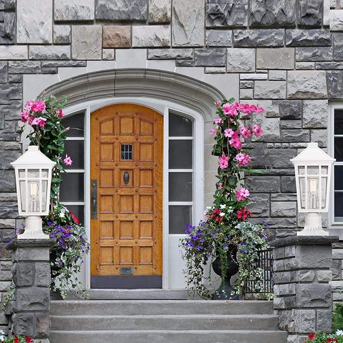 Darkaway Large Outdoor Post Lights Lamp Post Light Fixture, 17inch Waterproof Aluminum Post Lamp with Glass, Fence Deck Lighting for Garden, Patio, Pathway (Large，White)