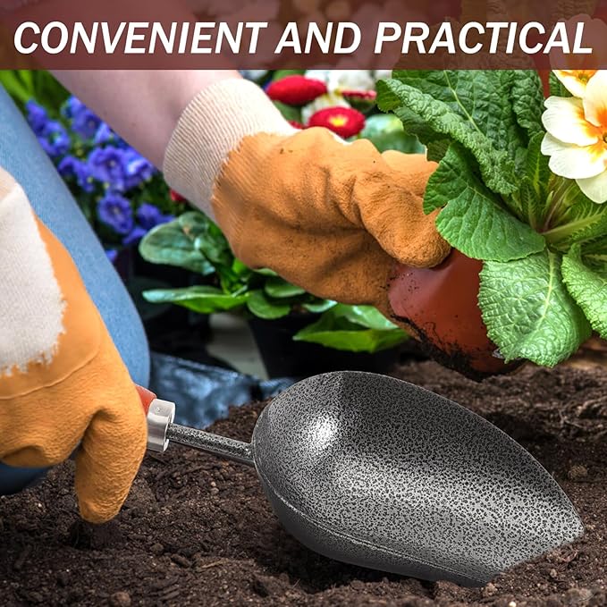 Housoutil 4pc Hand Garden Tools Set with Thick Painted Shovel, Rake, Narrow Trowel and Dual-Purpose Hoe, Sturdy Transplanting and Weeding Kit for Vegetable Gardens and Flower Pots