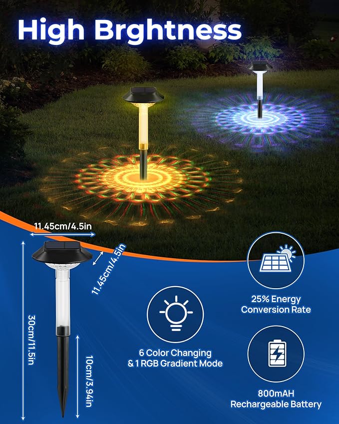 ALEPOD Color Changing Solar Pathway Lights - 6 Pack IP68 Waterproof with 7 RGB Modes for Halloween & Christmas Yard, Garden, Walkway, Pathway, Backyard, Lawn Decoration