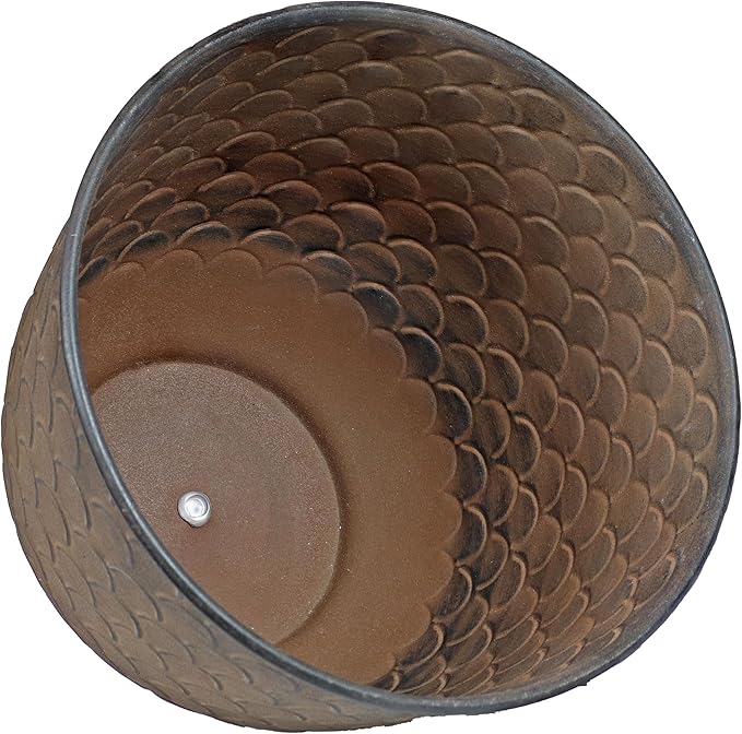 Sunnydaze Dinah 12.5" Metal Outdoor Plant Pot Set with Drainage Holes and Rubber Plugs - Matte Brown - Set of 4