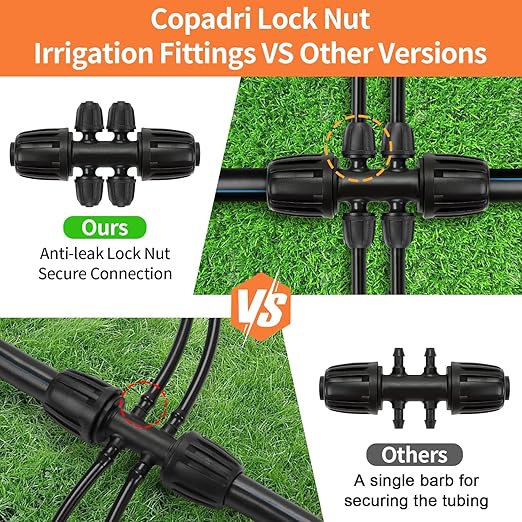 Copadri 25 Pieces 1/2 Inch Drip Irrigation Fittings Kit, 1/2'' Drip Line Barbed Fittings for 1/2 Inch Irrigation Tubing (1/2" ID x 0.640" OD) Anti-Leak Lock Nut Connectors for Garden Drip System